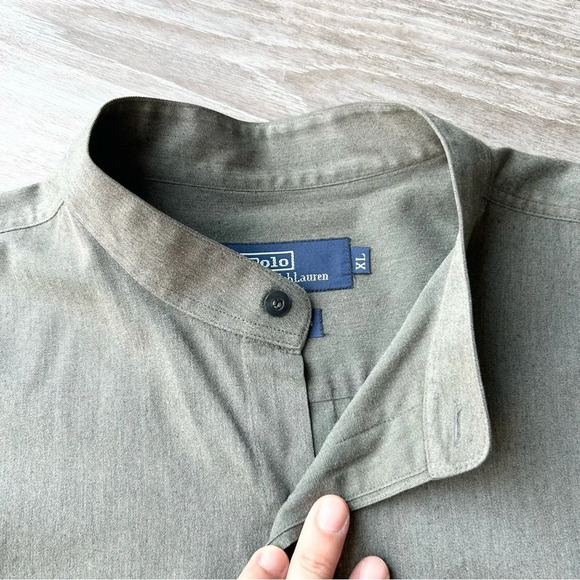 Polo Ralph Lauren Military Green Stand Collar Short Sleeve  Shirt - Picture 5 of 13